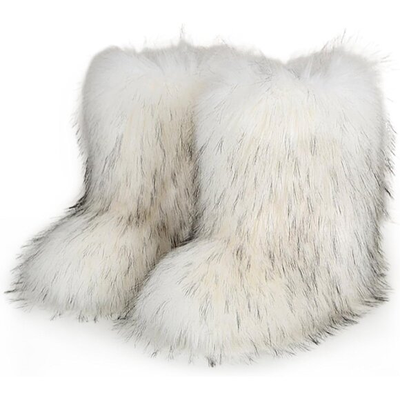 ⚡Women's White Faux Fur Warm Boot Furry Short Snow Boot Mid Calf Boots - Picture 1 of 7